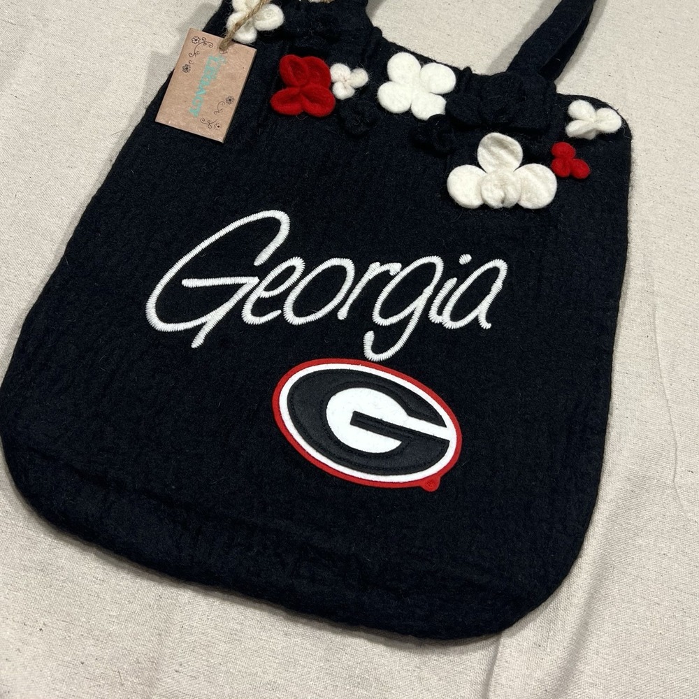 Living Legacy University of Georgia Bulldogs 100% Felt Wool Tote Bag Zip Lining